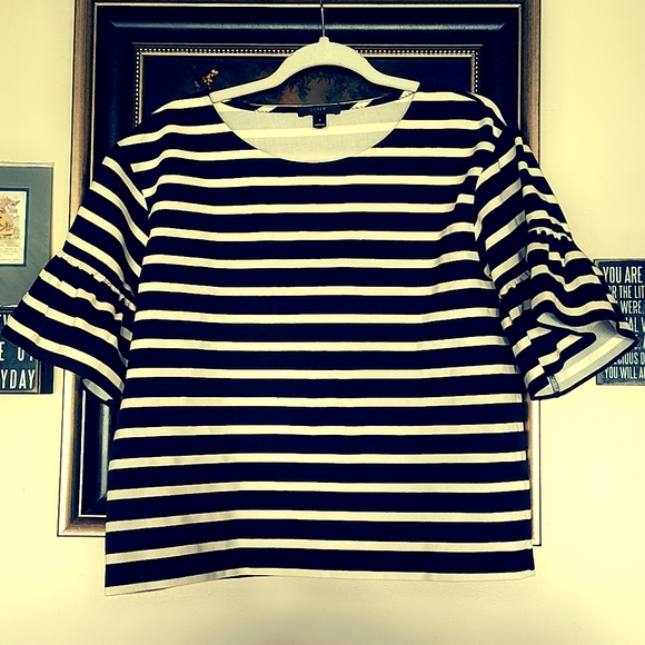 J. Crew Black and White Striped Ruffle Sleeve Top - Picture 2 of 5